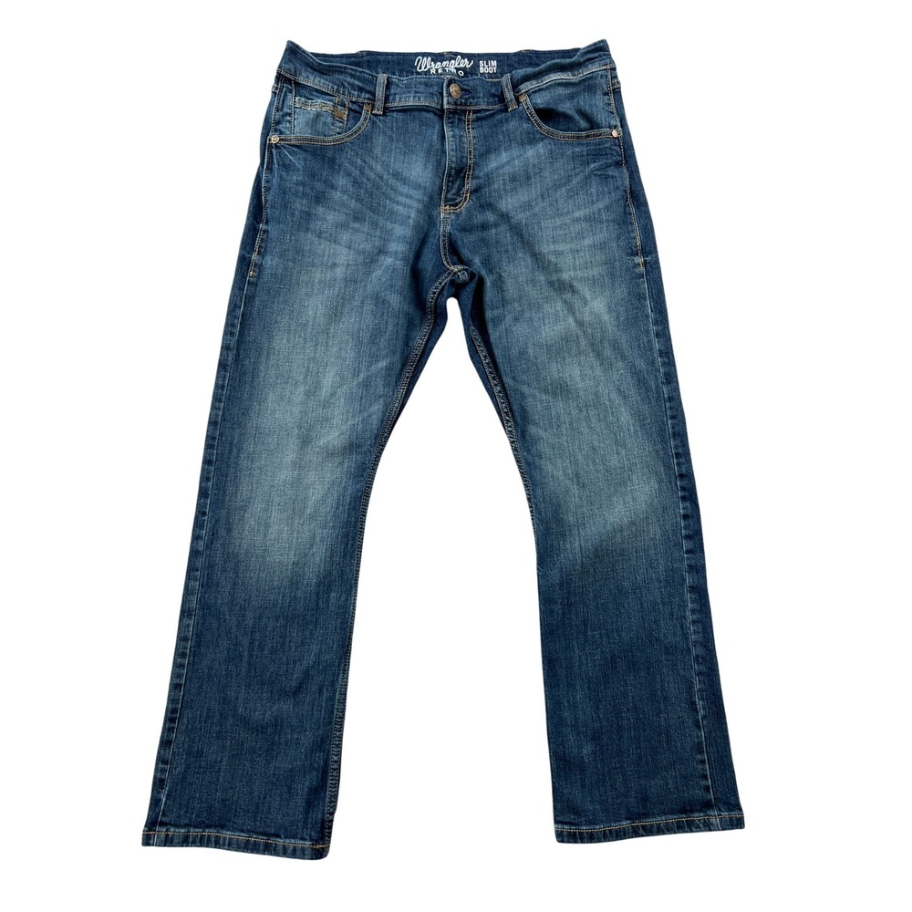 Wrangler Retro Slim Boot Jeans Mens 36x30 Blue Denim Stretch Western Cowboy